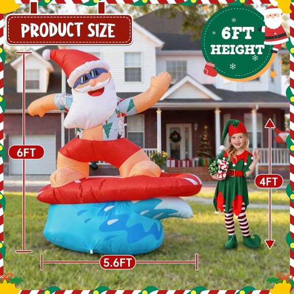 ⚡6FT Santa Inflatable with Lights Tropical Style Hawaiian Christmas Decorations - Picture 2 of 7